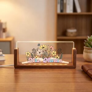 Personalized Wildflower Teacher Desk Name Plate with LED Base