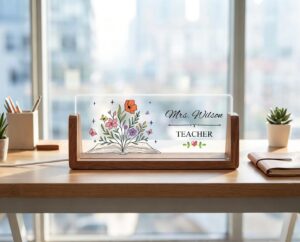 Personalized Blooming Book Teacher Led Desk Name Plate