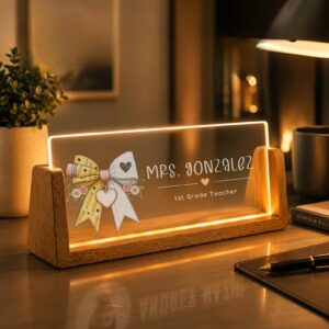Personalized Teacher Bow Desk Name Plate with LED Base