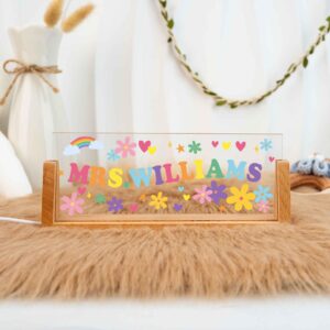 Personalized Retro Rainbow Teacher Desk Name Plate with LED Base