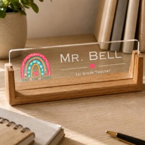 Personalized Teach Love Inspire Rainbow Teacher Desk Name Plate with LED Base