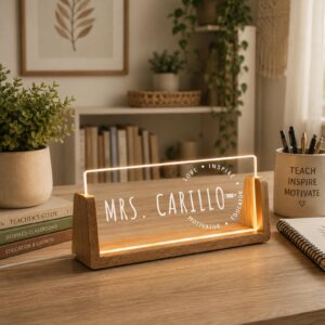 Personalized Teacher Name Sign - LED Illuminated Circular Word Desk Lamp