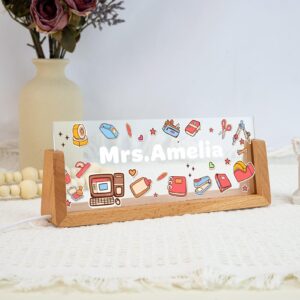 Personalized Retro Classroom Teacher Desk Name Plate with LED Base