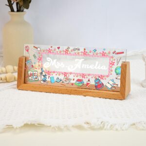 Personalized Floral Classroom Teacher Desk Name Plate with LED Base