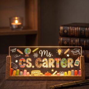 Personalized Colorful Pencil Teacher Desk Name Plate with LED Base