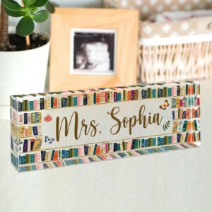 Personalized Vintage Bookshelf Teacher Desk Name Plate
