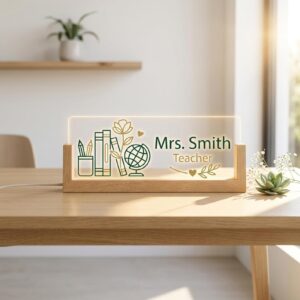 Personalized Teacher Name Sign - LED Illuminated Books Globe Desk Lamp