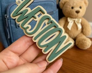 Unique Custom 3D Layered Script Acrylic Bag Tag for Everyday Backpacks and Diaper Bags
