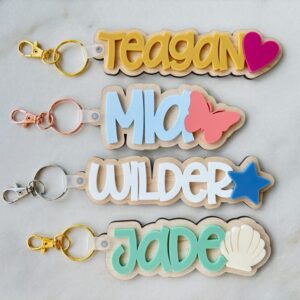 Personalized 3D Layered Name Keychain with Custom Charm for Daily Totes and Keys