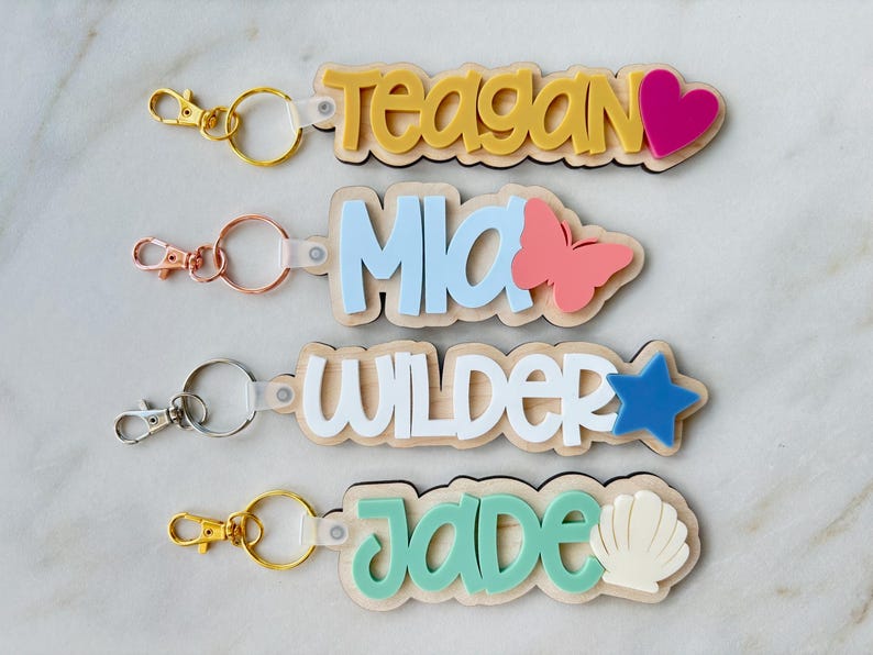 Personalized 3D Layered Name Keychain with Charm for Backpacks and Keys 2 Personalized 3D Layered Name Keychain with Charm for Backpacks and Keys - Image 2