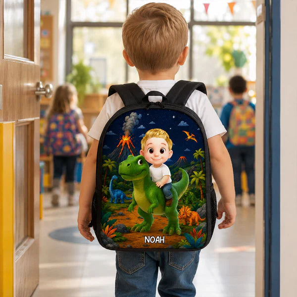 Custom Printed Dinosaur Space and Jungle Art Backpack for Students with Personalized Name 3 Custom Printed Dinosaur Space and Jungle Art Backpack for Students with Personalized Name - Image 3