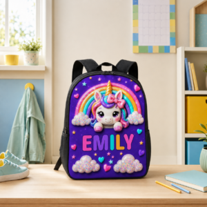 Custom Printed Space Unicorn Art Backpack for Students with Personalized Name