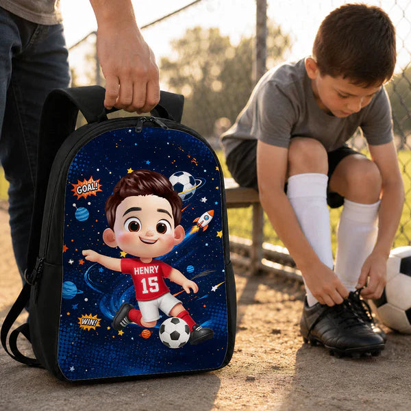 Custom Printed Soccer Space Cartoon Backpack for Students with Personalized Name 4 Custom Printed Soccer Space Cartoon Backpack for Students with Personalized Name - Image 4