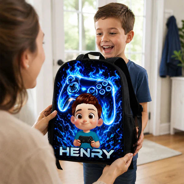 Custom Printed Neon Gamer Design Backpack for Students with Personalized Name 3 Custom Printed Neon Gamer Design Backpack for Students with Personalized Name - Image 3