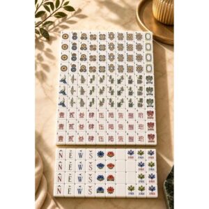 Tree Grain American Mahjong Set - 160 Acrylic Tiles, Mat, Storage Bag & Accessories