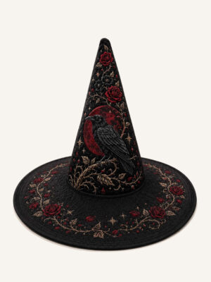 Halloween Raven Rose Gothic Quilted Witch Hat
