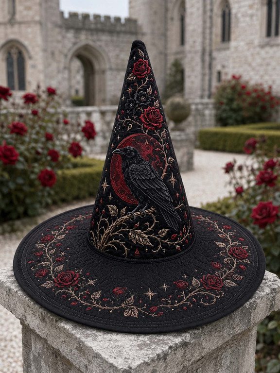 Halloween Raven Rose Gothic Quilted Witch Hat 3 Halloween Raven Rose Gothic Quilted Witch Hat - Image 3