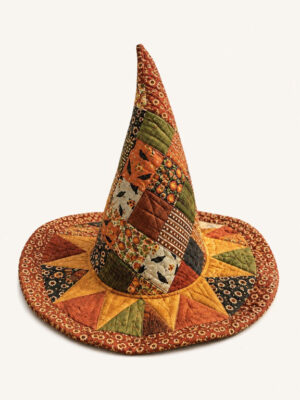 Autumn Pumpkin Patchwork Folk Art Quilted Witch Hat