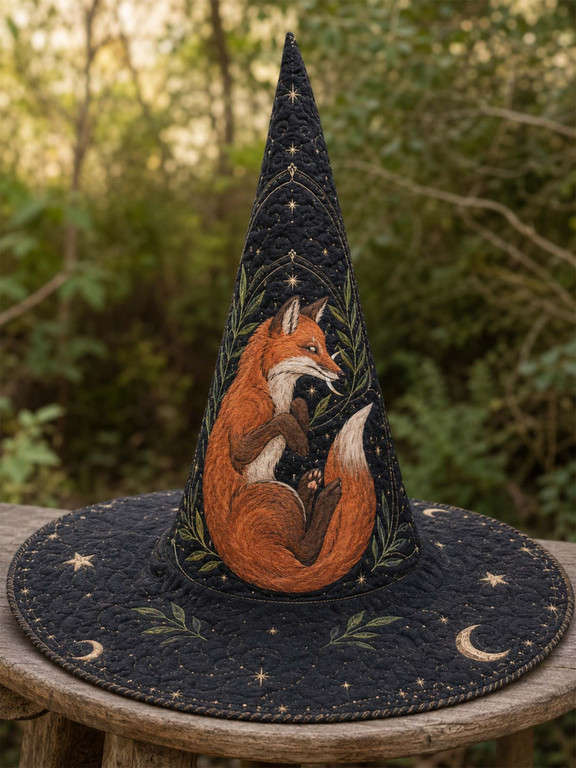 Celestial Fox Moonlight Woodland Quilted Witch Hat 3 Celestial Fox Moonlight Woodland Quilted Witch Hat - Image 3