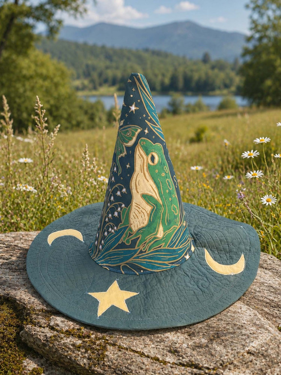 Moon Rabbit Botanical Celestial Quilted Witch Hat 3 Moon Rabbit Botanical Celestial Quilted Witch Hat - Image 3