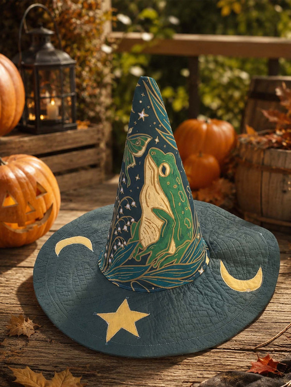 Moon Rabbit Botanical Celestial Quilted Witch Hat 4 Moon Rabbit Botanical Celestial Quilted Witch Hat - Image 4