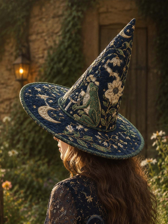 Frog Mushroom Celestial Woodland Quilted Witch Hat 2 Frog Mushroom Celestial Woodland Quilted Witch Hat - Image 2