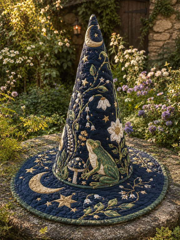 Frog Mushroom Celestial Woodland Quilted Witch Hat 3 Frog Mushroom Celestial Woodland Quilted Witch Hat - Image 3