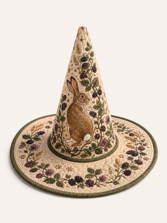 Woodland Owl Floral Vintage Quilted Witch Hat 1 Woodland Owl Floral Vintage Quilted Witch Hat