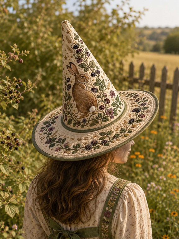 Woodland Owl Floral Vintage Quilted Witch Hat 2 Woodland Owl Floral Vintage Quilted Witch Hat - Image 2