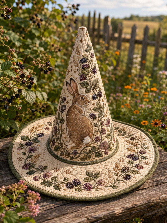Woodland Owl Floral Vintage Quilted Witch Hat 3 Woodland Owl Floral Vintage Quilted Witch Hat - Image 3