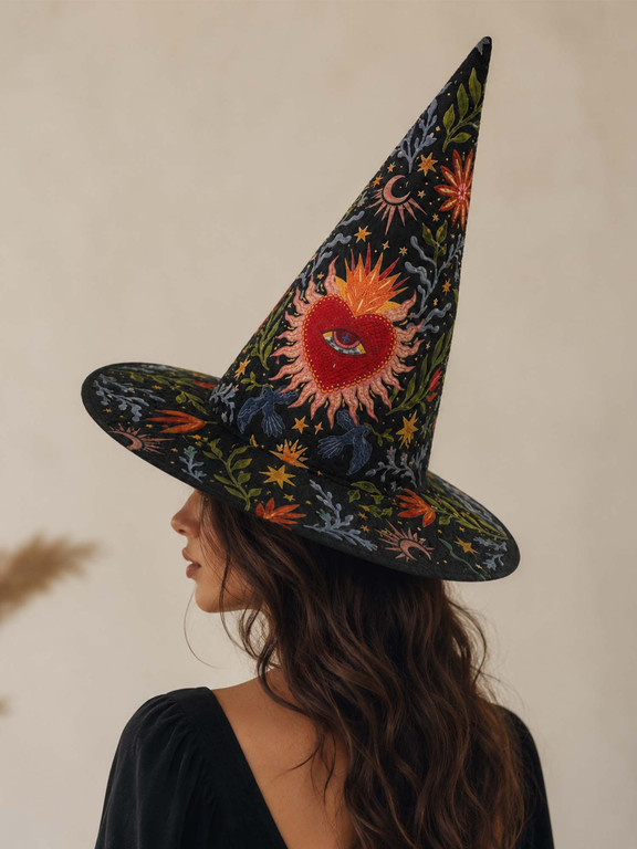 Sacred Heart Celestial Gothic Quilted Witch Hat 2 Sacred Heart Celestial Gothic Quilted Witch Hat - Image 2