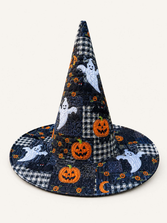 Halloween Ghost Pumpkin Plaid Quilted Witch Hat 1 Halloween Ghost Pumpkin Plaid Quilted Witch Hat