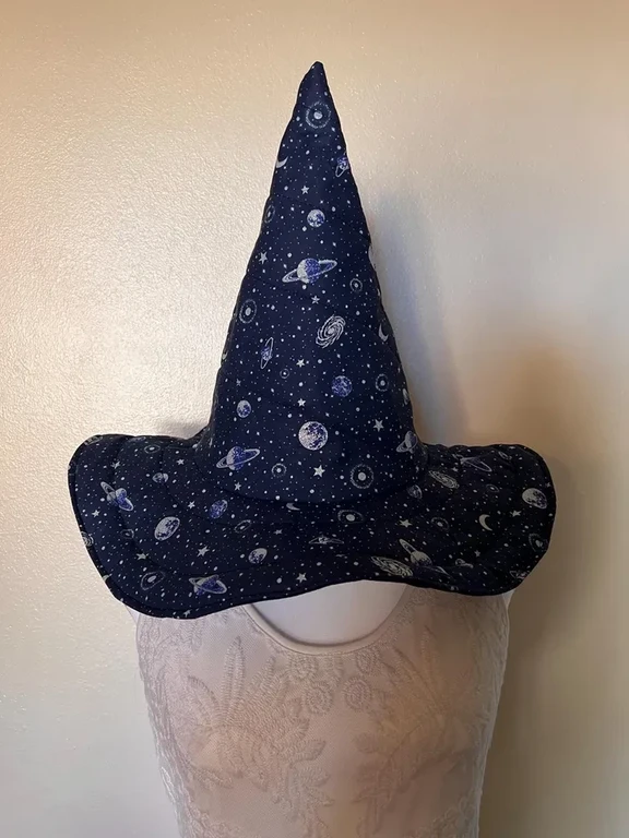 Midnight Celestial Moon Star Quilted Witch Hat 1 Midnight Celestial Moon Star Quilted Witch Hat