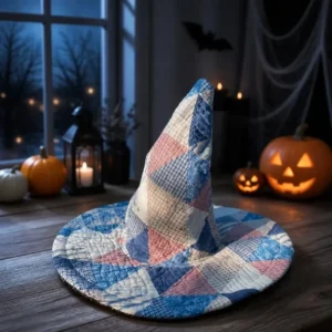 Pastel Blue Pink Patchwork Quilted Witch Hat