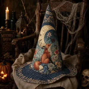 Woodland Fox Moon Cottagecore Quilted Witch Hat