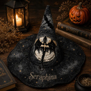 Personalized Gothic Ghost Moon Quilted Witch Hat