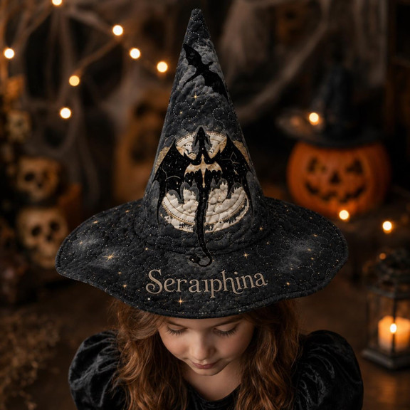 Personalized Gothic Ghost Moon Quilted Witch Hat 2 Personalized Gothic Ghost Moon Quilted Witch Hat - Image 2