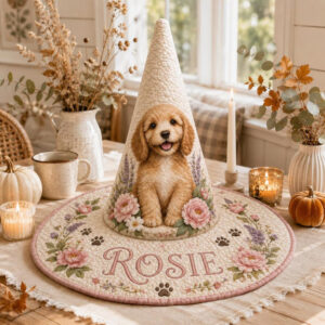 Personalized Puppy Floral Cottagecore Quilted Witch Hat