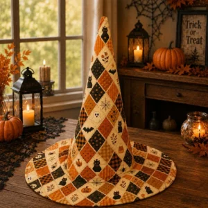 Orange Black Argyle Halloween Quilted Witch Hat