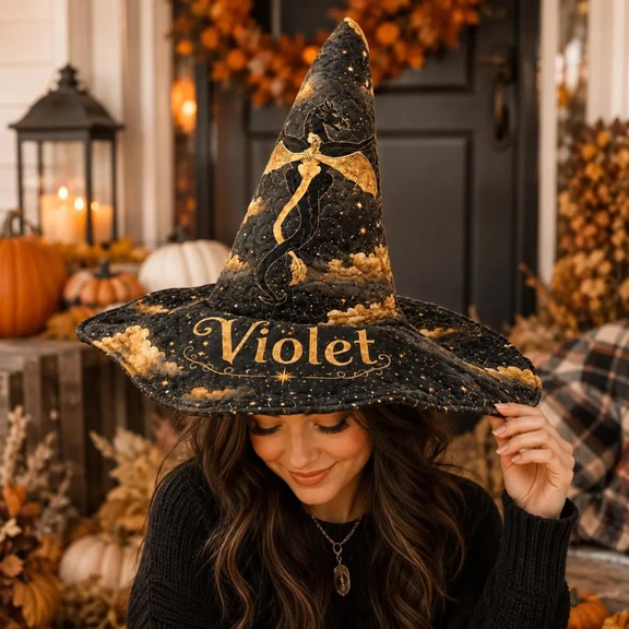 Personalized Golden Dragon Celestial Quilted Witch Hat 3 Personalized Golden Dragon Celestial Quilted Witch Hat - Image 3