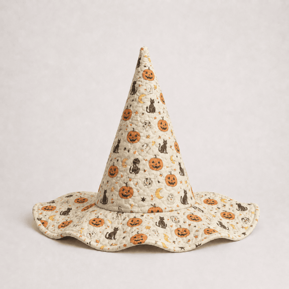 Vintage Pumpkin Harvest Halloween Quilted Witch Hat 1 Vintage Pumpkin Harvest Halloween Quilted Witch Hat