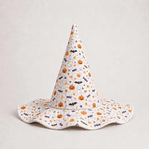 Orange Pumpkin Ghost Halloween Quilted Witch Hat 1 Orange Pumpkin Ghost Halloween Quilted Witch Hat