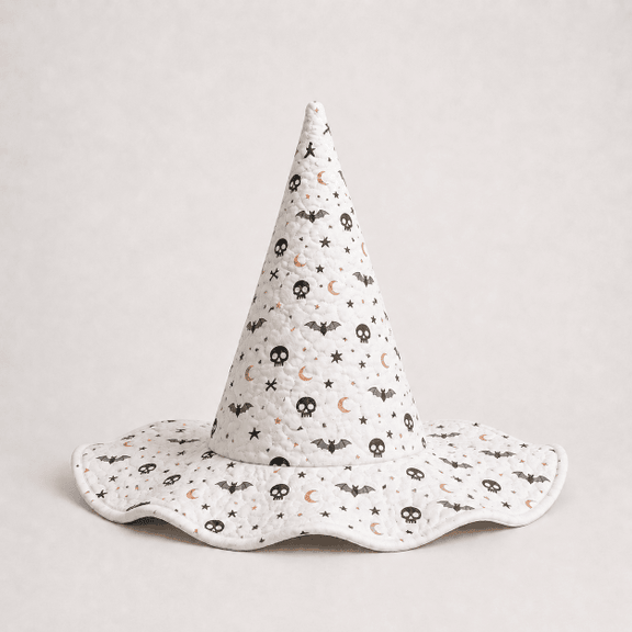 Black Skull Moon Celestial Quilted Witch Hat 1 Black Skull Moon Celestial Quilted Witch Hat
