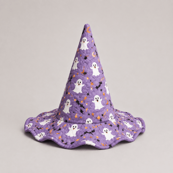 Purple Cute Ghost Halloween Quilted Witch Hat 1 Purple Cute Ghost Halloween Quilted Witch Hat