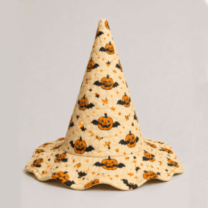Vintage Pumpkin Bat Halloween Quilted Witch Hat