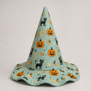 Mint Black Cat Pumpkin Halloween Quilted Witch Hat