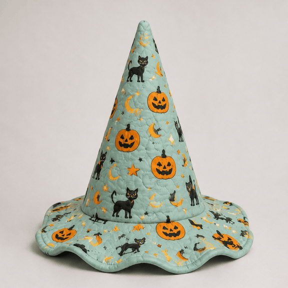 Mint Black Cat Pumpkin Halloween Quilted Witch Hat 1 Mint Black Cat Pumpkin Halloween Quilted Witch Hat