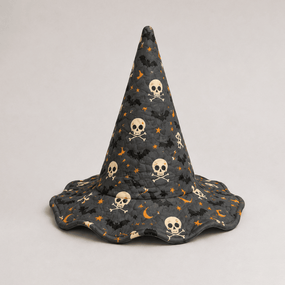 Dark Skull Moon Halloween Quilted Witch Hat 1 Dark Skull Moon Halloween Quilted Witch Hat