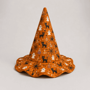Orange Ghost Cat Halloween Quilted Witch Hat