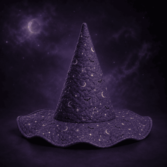 Purple Celestial Moon Star Quilted Witch Hat 1 Purple Celestial Moon Star Quilted Witch Hat